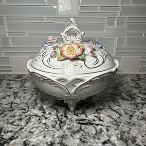 Vintage Antique Von Schierholz German Porcelain Floral Candy Dish Bowl